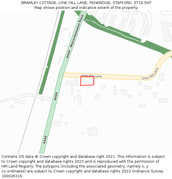 BRAMLEY COTTAGE, LYNE HILL LANE, PENKRIDGE, STAFFORD, ST19 5NT: Location map and indicative extent of plot