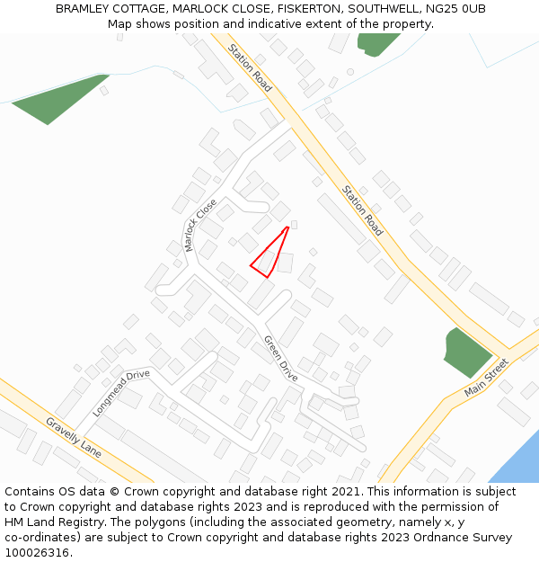 BRAMLEY COTTAGE, MARLOCK CLOSE, FISKERTON, SOUTHWELL, NG25 0UB: Location map and indicative extent of plot