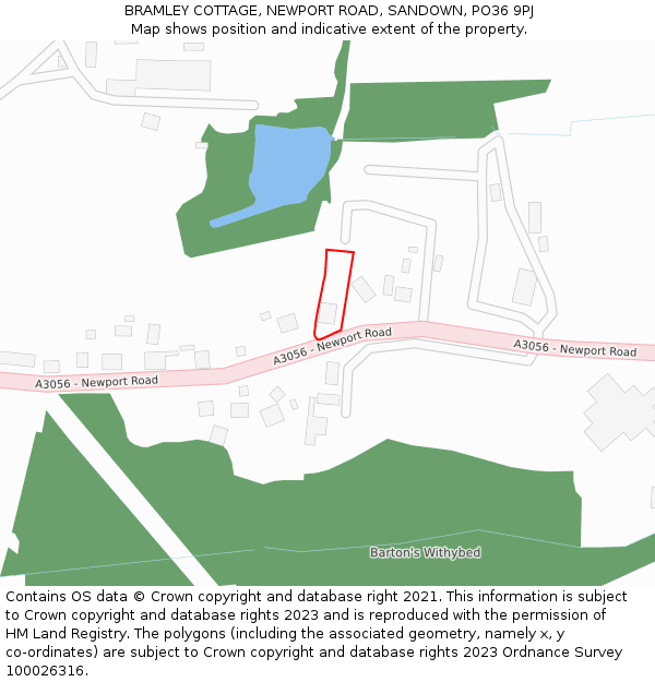 BRAMLEY COTTAGE, NEWPORT ROAD, SANDOWN, PO36 9PJ: Location map and indicative extent of plot