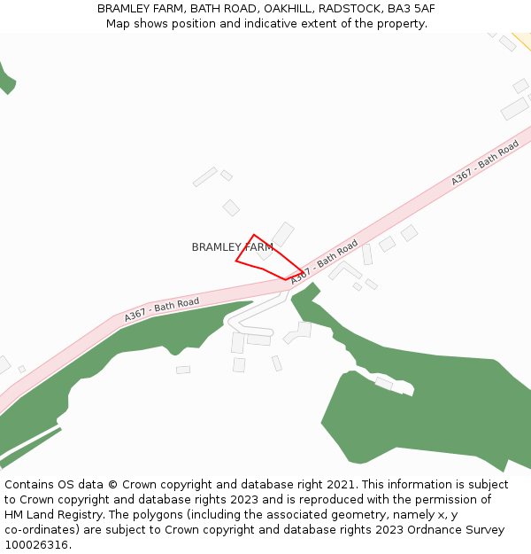 BRAMLEY FARM, BATH ROAD, OAKHILL, RADSTOCK, BA3 5AF: Location map and indicative extent of plot