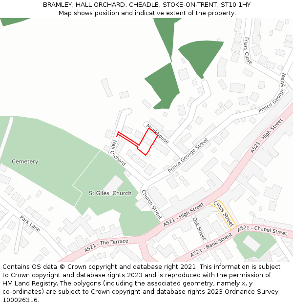 BRAMLEY, HALL ORCHARD, CHEADLE, STOKE-ON-TRENT, ST10 1HY: Location map and indicative extent of plot