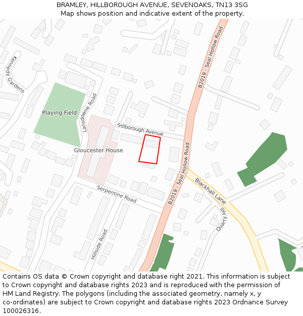 BRAMLEY, HILLBOROUGH AVENUE, SEVENOAKS, TN13 3SG: Location map and indicative extent of plot