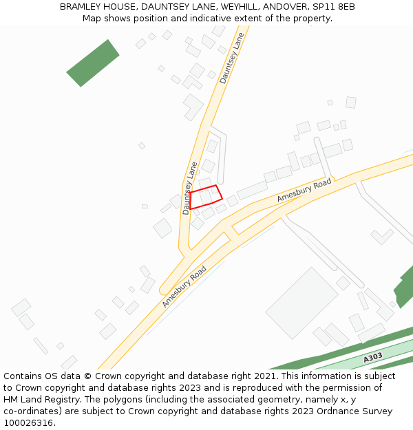 BRAMLEY HOUSE, DAUNTSEY LANE, WEYHILL, ANDOVER, SP11 8EB: Location map and indicative extent of plot