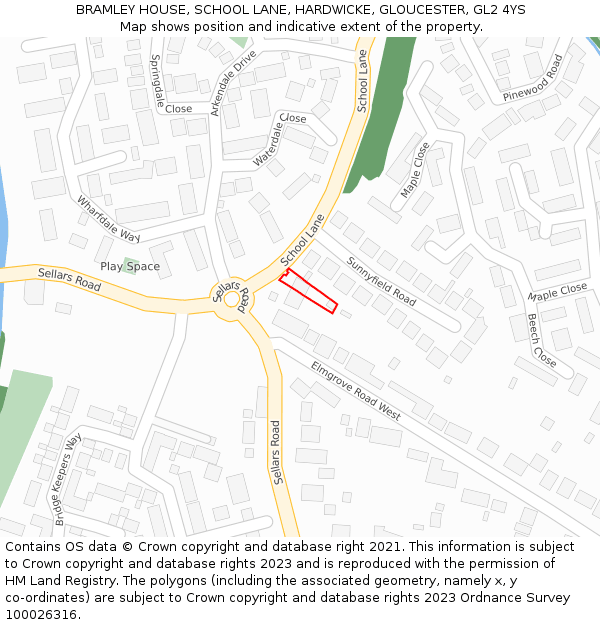 BRAMLEY HOUSE, SCHOOL LANE, HARDWICKE, GLOUCESTER, GL2 4YS: Location map and indicative extent of plot