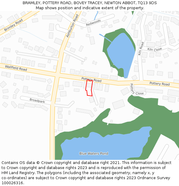 BRAMLEY, POTTERY ROAD, BOVEY TRACEY, NEWTON ABBOT, TQ13 9DS: Location map and indicative extent of plot