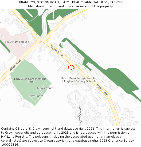 BRAMLEYS, STATION ROAD, HATCH BEAUCHAMP, TAUNTON, TA3 6SQ: Location map and indicative extent of plot