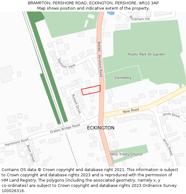BRAMPTON, PERSHORE ROAD, ECKINGTON, PERSHORE, WR10 3AP: Location map and indicative extent of plot