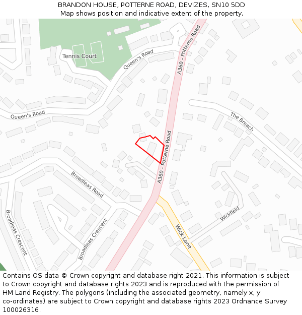 BRANDON HOUSE, POTTERNE ROAD, DEVIZES, SN10 5DD: Location map and indicative extent of plot