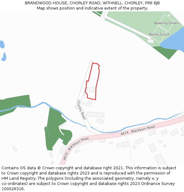 BRANDWOOD HOUSE, CHORLEY ROAD, WITHNELL, CHORLEY, PR6 8JB: Location map and indicative extent of plot