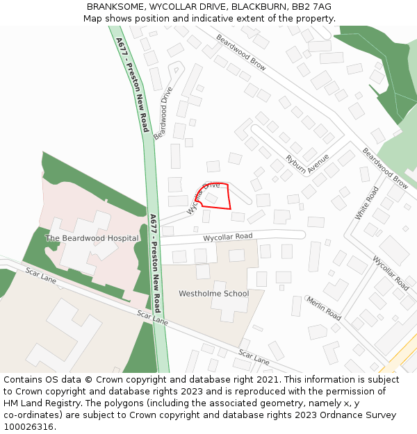 BRANKSOME, WYCOLLAR DRIVE, BLACKBURN, BB2 7AG: Location map and indicative extent of plot