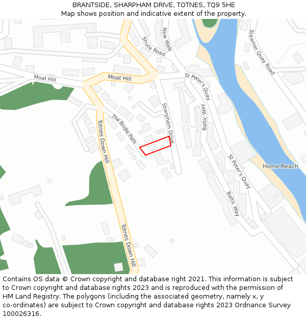 BRANTSIDE, SHARPHAM DRIVE, TOTNES, TQ9 5HE: Location map and indicative extent of plot