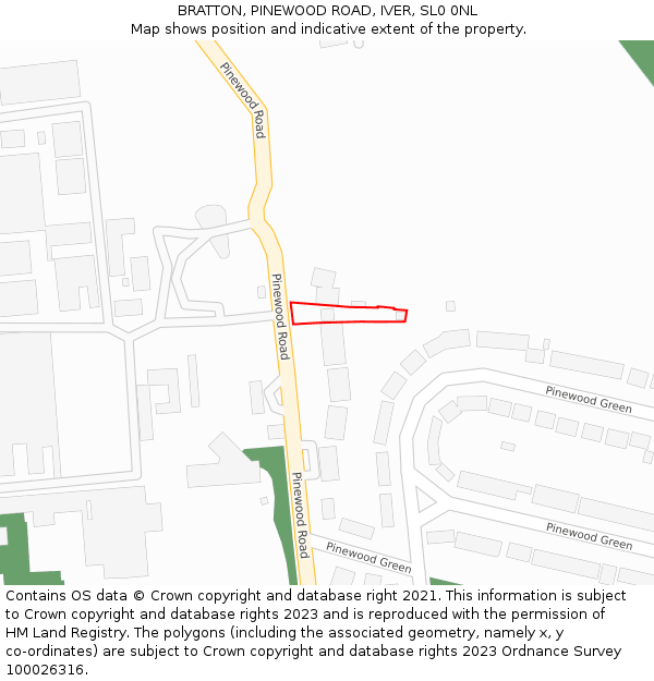 BRATTON, PINEWOOD ROAD, IVER, SL0 0NL: Location map and indicative extent of plot