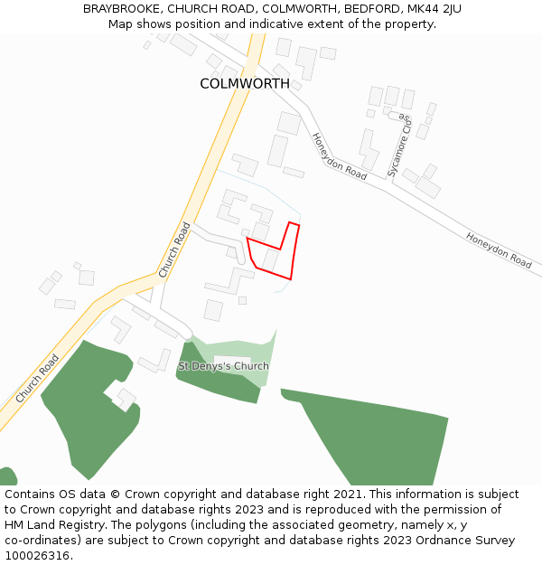 BRAYBROOKE, CHURCH ROAD, COLMWORTH, BEDFORD, MK44 2JU: Location map and indicative extent of plot