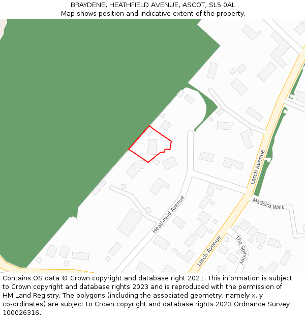 BRAYDENE, HEATHFIELD AVENUE, ASCOT, SL5 0AL: Location map and indicative extent of plot