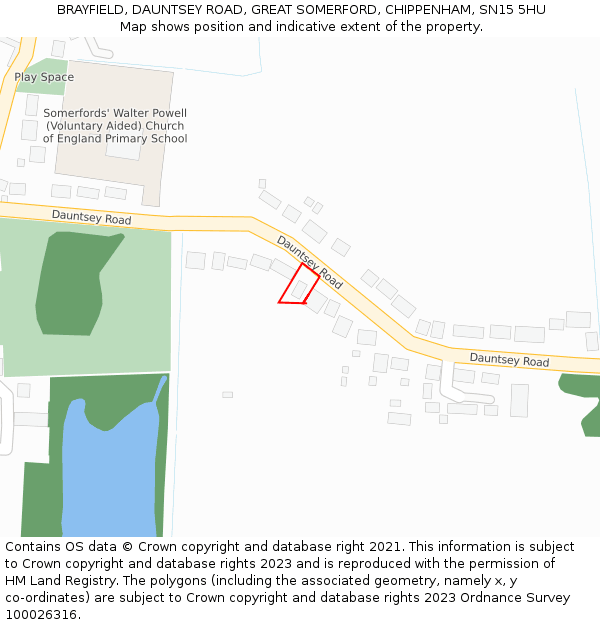 BRAYFIELD, DAUNTSEY ROAD, GREAT SOMERFORD, CHIPPENHAM, SN15 5HU: Location map and indicative extent of plot