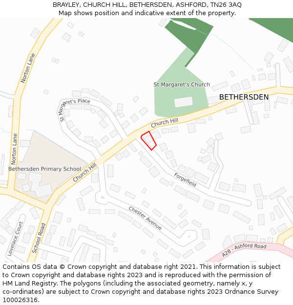 BRAYLEY, CHURCH HILL, BETHERSDEN, ASHFORD, TN26 3AQ: Location map and indicative extent of plot