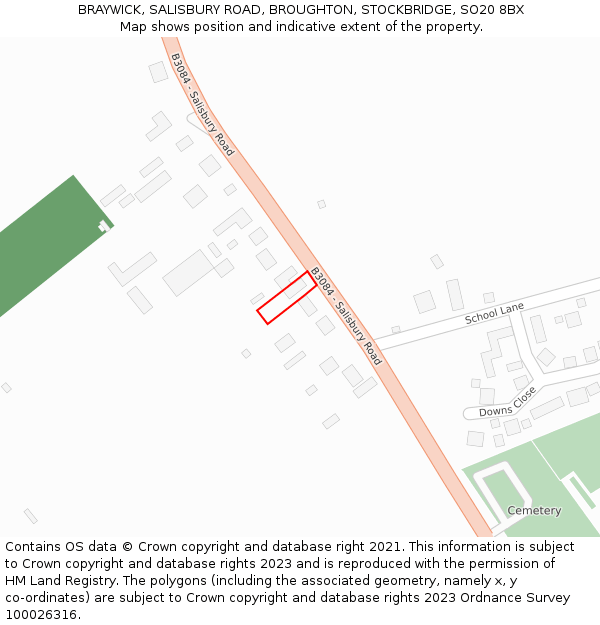 BRAYWICK, SALISBURY ROAD, BROUGHTON, STOCKBRIDGE, SO20 8BX: Location map and indicative extent of plot