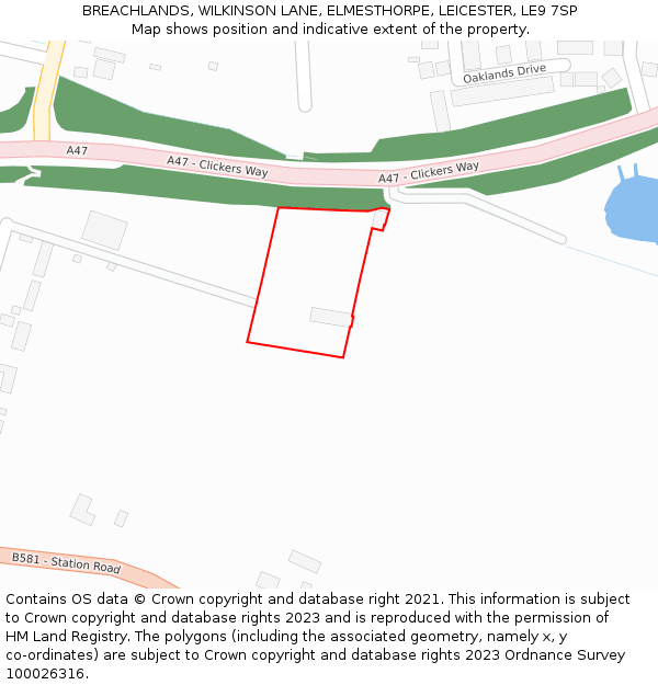 BREACHLANDS, WILKINSON LANE, ELMESTHORPE, LEICESTER, LE9 7SP: Location map and indicative extent of plot