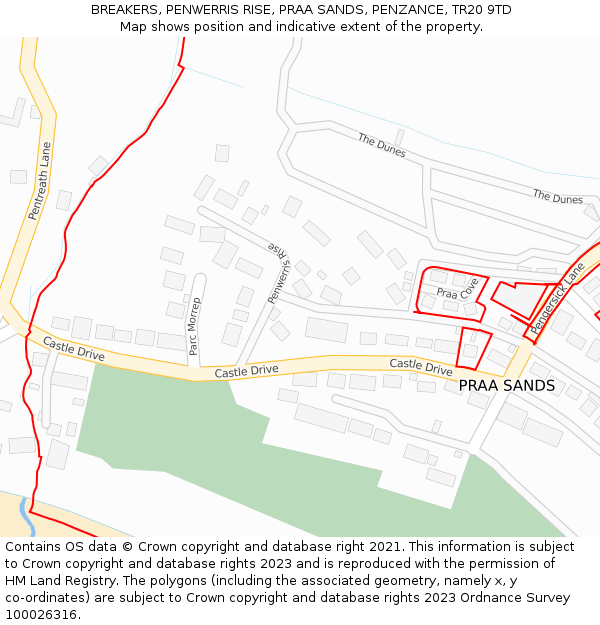 BREAKERS, PENWERRIS RISE, PRAA SANDS, PENZANCE, TR20 9TD: Location map and indicative extent of plot