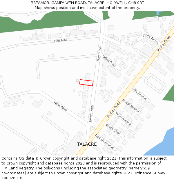BREAMOR, GAMFA WEN ROAD, TALACRE, HOLYWELL, CH8 9RT: Location map and indicative extent of plot