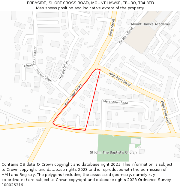 BREASIDE, SHORT CROSS ROAD, MOUNT HAWKE, TRURO, TR4 8EB: Location map and indicative extent of plot