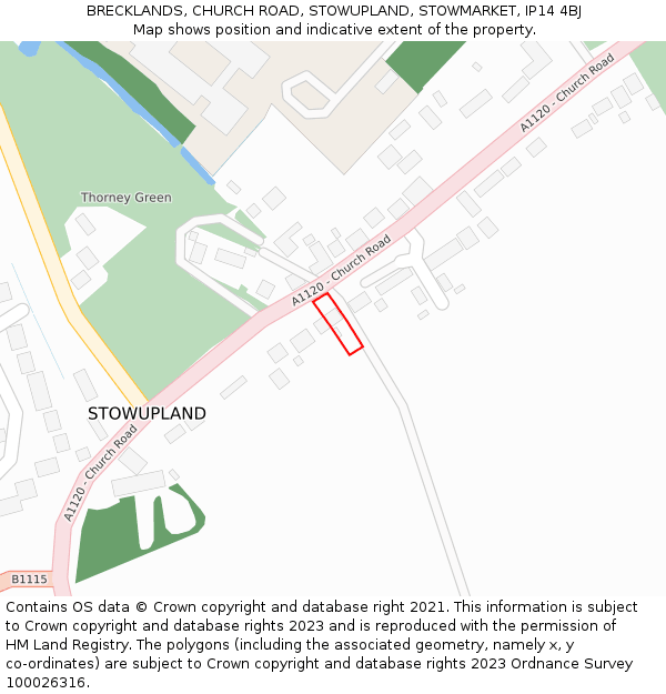 BRECKLANDS, CHURCH ROAD, STOWUPLAND, STOWMARKET, IP14 4BJ: Location map and indicative extent of plot