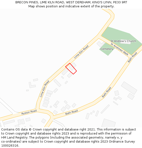 BRECON PINES, LIME KILN ROAD, WEST DEREHAM, KING'S LYNN, PE33 9RT: Location map and indicative extent of plot
