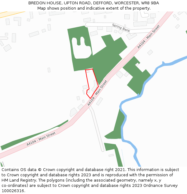 BREDON HOUSE, UPTON ROAD, DEFFORD, WORCESTER, WR8 9BA: Location map and indicative extent of plot