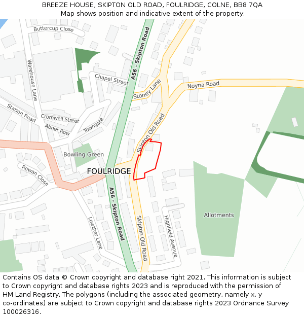 BREEZE HOUSE, SKIPTON OLD ROAD, FOULRIDGE, COLNE, BB8 7QA: Location map and indicative extent of plot