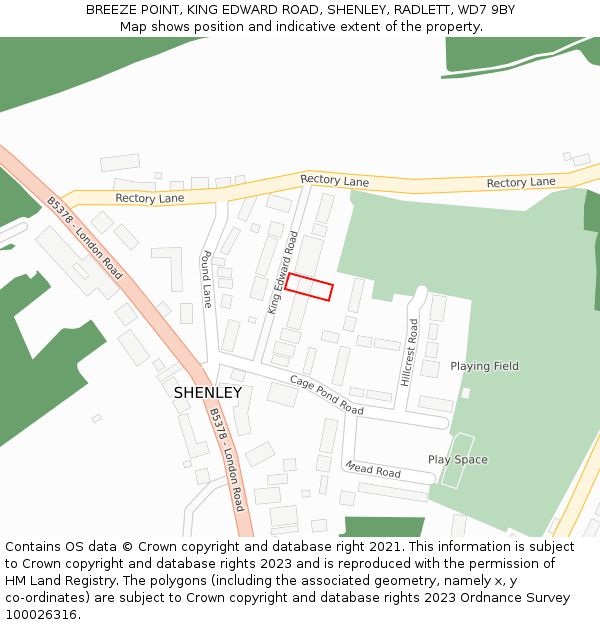 BREEZE POINT, KING EDWARD ROAD, SHENLEY, RADLETT, WD7 9BY: Location map and indicative extent of plot