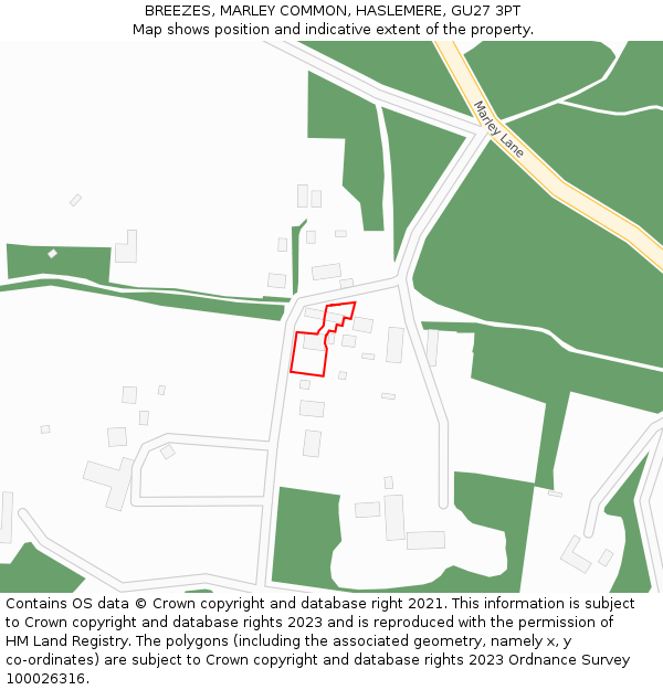 BREEZES, MARLEY COMMON, HASLEMERE, GU27 3PT: Location map and indicative extent of plot