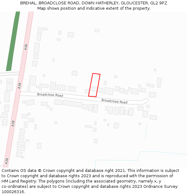 BREHAL, BROADCLOSE ROAD, DOWN HATHERLEY, GLOUCESTER, GL2 9PZ: Location map and indicative extent of plot