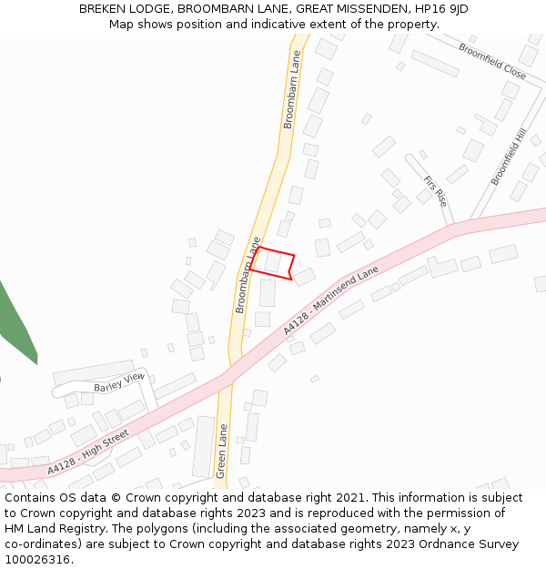 BREKEN LODGE, BROOMBARN LANE, GREAT MISSENDEN, HP16 9JD: Location map and indicative extent of plot