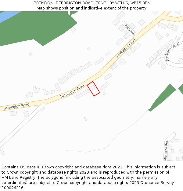 BRENDON, BERRINGTON ROAD, TENBURY WELLS, WR15 8EN: Location map and indicative extent of plot