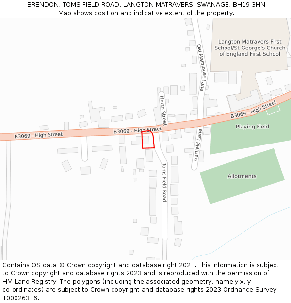 BRENDON, TOMS FIELD ROAD, LANGTON MATRAVERS, SWANAGE, BH19 3HN: Location map and indicative extent of plot