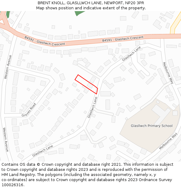 BRENT KNOLL, GLASLLWCH LANE, NEWPORT, NP20 3PR: Location map and indicative extent of plot
