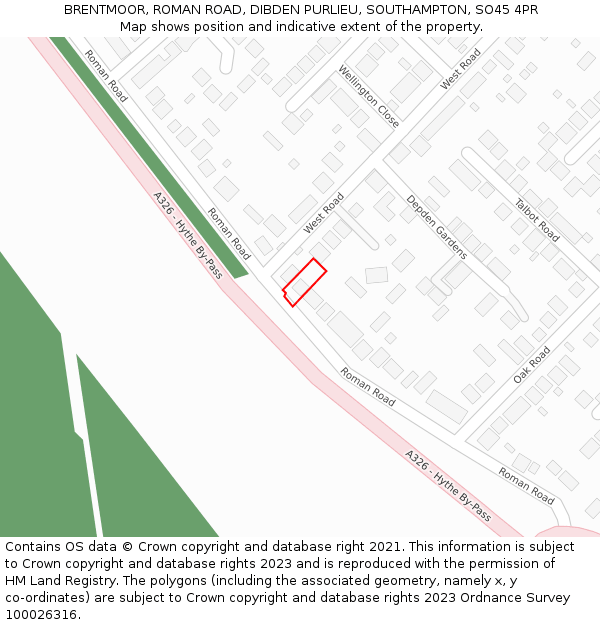 BRENTMOOR, ROMAN ROAD, DIBDEN PURLIEU, SOUTHAMPTON, SO45 4PR: Location map and indicative extent of plot