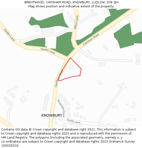 BRENTWOOD, CAYNHAM ROAD, KNOWBURY, LUDLOW, SY8 3JH: Location map and indicative extent of plot