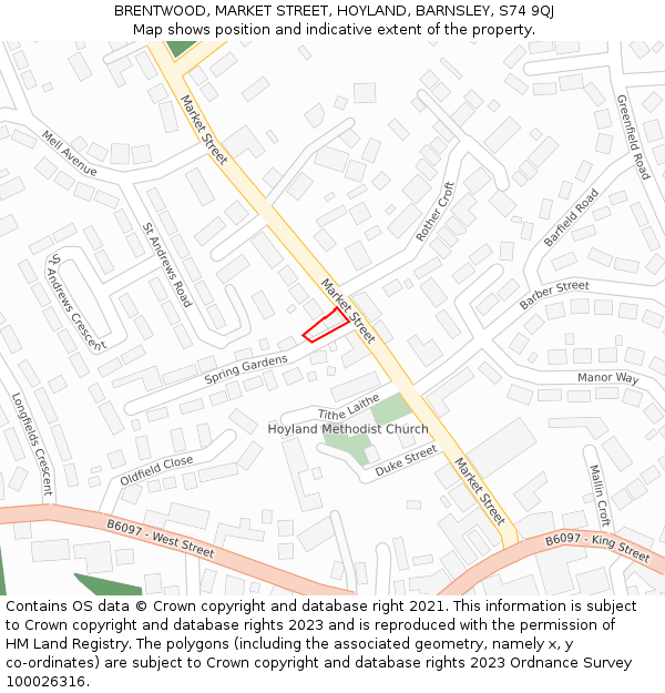 BRENTWOOD, MARKET STREET, HOYLAND, BARNSLEY, S74 9QJ: Location map and indicative extent of plot