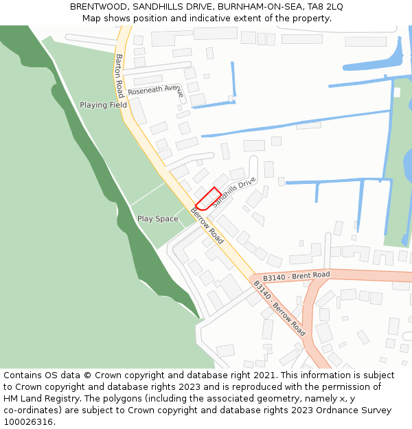 BRENTWOOD, SANDHILLS DRIVE, BURNHAM-ON-SEA, TA8 2LQ: Location map and indicative extent of plot