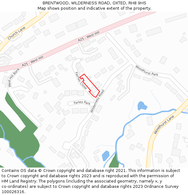 BRENTWOOD, WILDERNESS ROAD, OXTED, RH8 9HS: Location map and indicative extent of plot