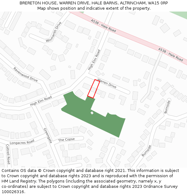 BRERETON HOUSE, WARREN DRIVE, HALE BARNS, ALTRINCHAM, WA15 0RP: Location map and indicative extent of plot