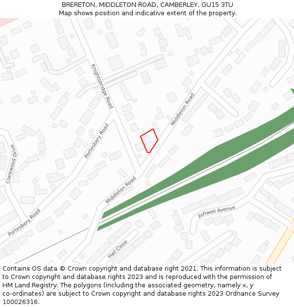 BRERETON, MIDDLETON ROAD, CAMBERLEY, GU15 3TU: Location map and indicative extent of plot