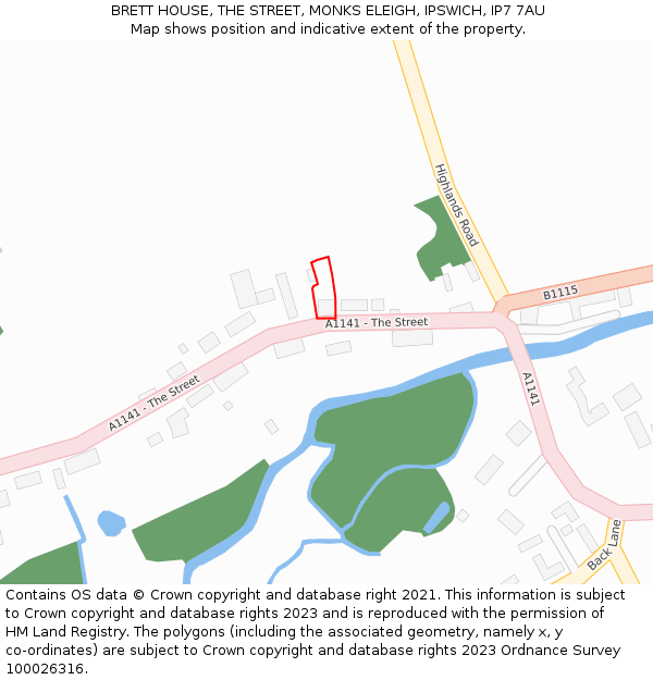 BRETT HOUSE, THE STREET, MONKS ELEIGH, IPSWICH, IP7 7AU: Location map and indicative extent of plot