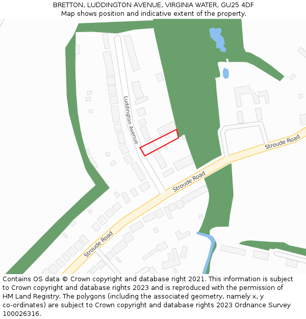 BRETTON, LUDDINGTON AVENUE, VIRGINIA WATER, GU25 4DF: Location map and indicative extent of plot