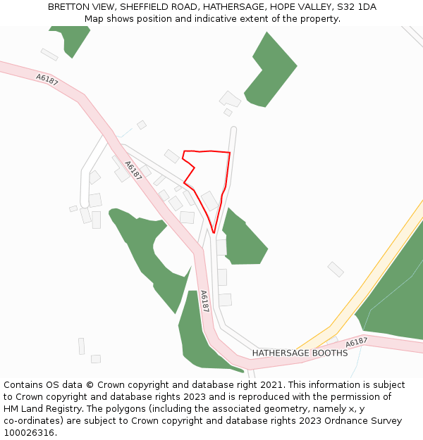 BRETTON VIEW, SHEFFIELD ROAD, HATHERSAGE, HOPE VALLEY, S32 1DA: Location map and indicative extent of plot