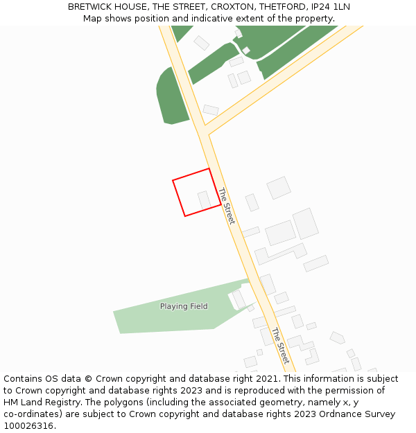 BRETWICK HOUSE, THE STREET, CROXTON, THETFORD, IP24 1LN: Location map and indicative extent of plot