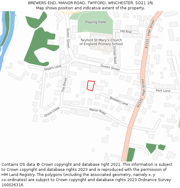 BREWERS END, MANOR ROAD, TWYFORD, WINCHESTER, SO21 1RJ: Location map and indicative extent of plot