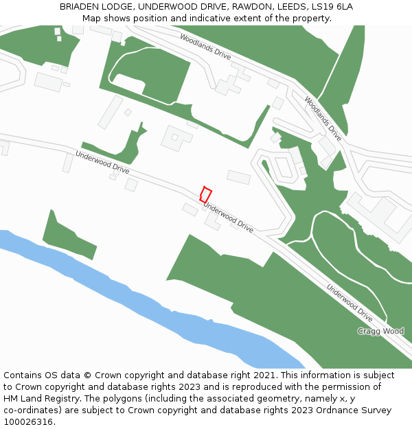 BRIADEN LODGE, UNDERWOOD DRIVE, RAWDON, LEEDS, LS19 6LA: Location map and indicative extent of plot