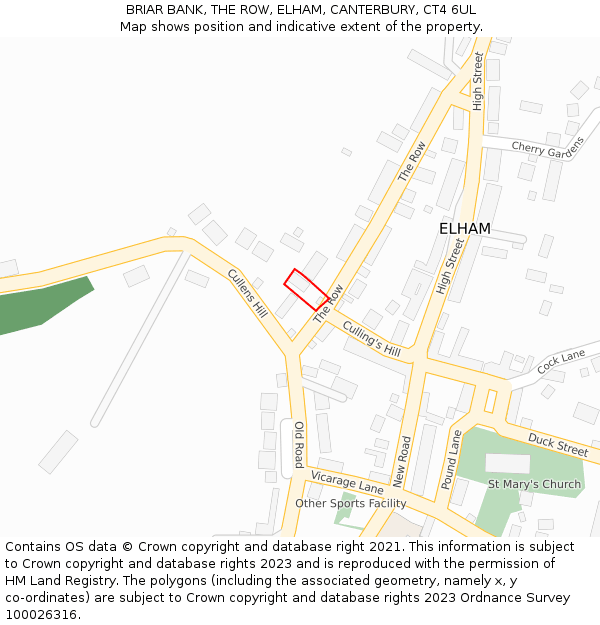 BRIAR BANK, THE ROW, ELHAM, CANTERBURY, CT4 6UL: Location map and indicative extent of plot